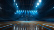 © CosmoJulia - Empty basketball arena, stadium, sports ground with flashlights and fan sits