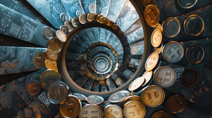 Wall Mural - Ascending Wealth: Spiral Staircase of Coins