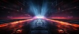 Fototapeta Perspektywa 3d - Futuristic sci-fi corridor with glowing neon lights