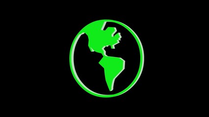 Wall Mural - 3d western hemisphere map logo symbol loopable rotated green color animation on black background