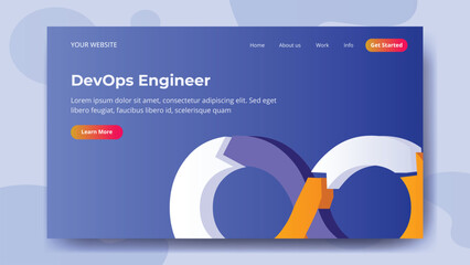 Devops isometric landing page. DevOps, software development and IT Operation methodology, Web development or devops concept in banner, poster, flyer design.