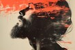 Profile of a man with a long beard. Poster with a bearded man in a collage style with color transitions reminiscent of brush strokes. Barbershop design concept