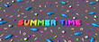 Colorful summer text with beach accessories on grey background. Creative summer vacation concept 3D Render 3D illustration