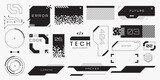 Fototapeta Młodzieżowe - Abstract tech elements collection. Futuristic HUD design elements. Hi-tech cyberpunk frames and borders. Modern sci-fi banners. Black and white colors. Vector illustration
