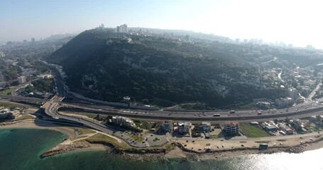 Canvas Print - Haifa City in Israel. Cityscape, Drone Point of View. Mount Carmel