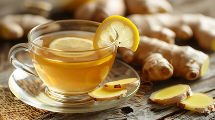 Wall Mural - The image depicts a refreshing cup of ginger tea.