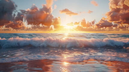 Wall Mural - sunset beach waves summer beauty