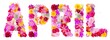 word april with various colorful flowers