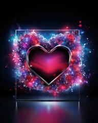 Wall Mural - a heart shaped frame with colorful lights and sparkles. generative ai.