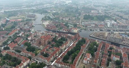 Canvas Print - Gdansk City in Poland. Beautiful Cityscape Aerial View. Drone Point of View.