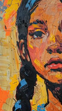 a painting of a woman talking on a cell phone