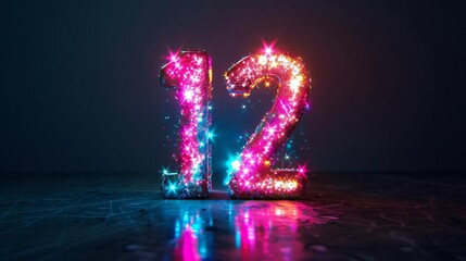 Wall Mural - Glowing number twelve in dark with neon light effect for birthday celebration