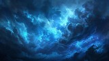Fototapeta Uliczki - Mysterious Blue Fantasy Lightning, Dramatic Stormy Sky, Digital Painting