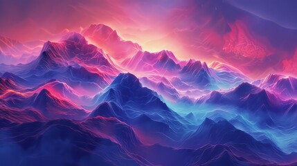 Wall Mural - Colorful digital artwork of a mountain range bathed in neon colors, a fusion of natural forms with a futuristic, digital aesthetic.3d rendering