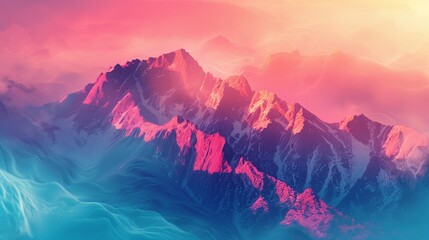 Wall Mural - Colorful digital artwork of a mountain range bathed in neon colors, a fusion of natural forms with a futuristic, digital aesthetic.3d rendering