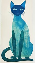 Poster - a painting of a blue cat sitting on top of a table