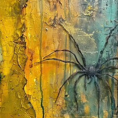 Canvas Print - a painting of a spider on a yellow background