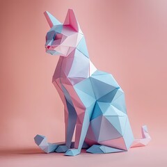 Sticker - a paper sculpture of a cat on a pink background