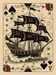 Canvas Print - a playing card with a ship on it