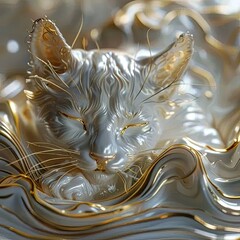 a close up of a cat in a glass bowl