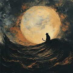 Wall Mural - a painting of a cat sitting on top of a wave