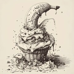 Poster - a drawing of a cupcake with a banana peel sticking out of it