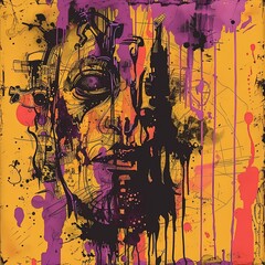 Canvas Print - a painting of a man's face on a yellow background