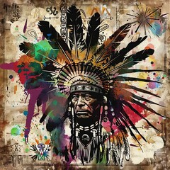 Poster - a painting of a native american indian chief