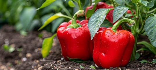 Wall Mural - Vividly growing organic bell pepper ripening naturally in a lush greenhouse environment