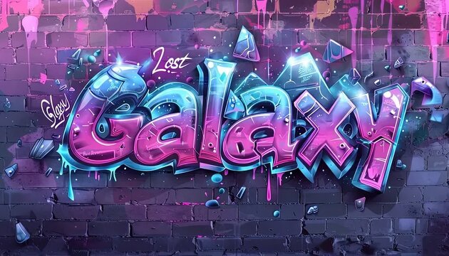 the word galaxy painted on a brick wall