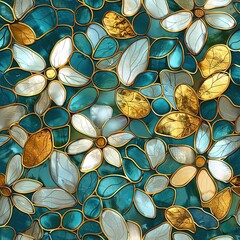 Canvas Print - a close up of a stained glass window with leaves