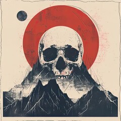 Poster - a picture of a skull with a mountain in the background