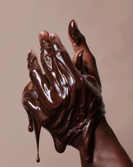 Wall Mural - back view of a person having closeups on hand with chocolate