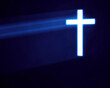 Christian cross on the wall blue ray in the dark religious symbols illustration.	
