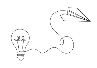 Poster - Light bulb and airplane continuous single line drawing vector illustration. Free vector