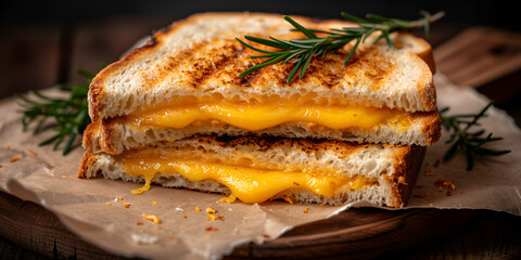Wall Mural - Sandwich with cheese and honey on a plate, selective focus.