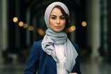 Fototapeta Tęcza - A portrait of a confident modern and beautiful muslim woman with her arms are crossed