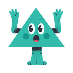 Wall Mural - Comic triangle shape. Funny triangle character, geometric mascot with boggle emotion, cute triangle with funny face flat vector illustration. Comical geometric shape