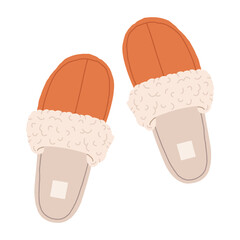 Wall Mural - Home footwear. Cozy sheepskin indoor shoes, warm and comfy domestic slippers flat vector illustration. Cute house shoes