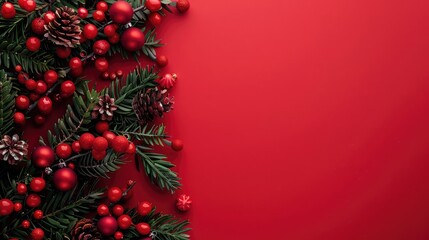 Wall Mural - Festive Red christmas studio gradient background for product placement or website. Copy Space, horizontal composition.