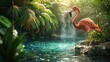 Design a 3D rendering illustrating a flamingo