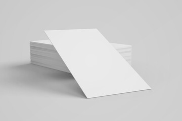 Wall Mural - blank and stacked 90x50 mm vertical corporate company business card identity contact with sharp edges realistic mockup isolated 3d render illustration perspective view