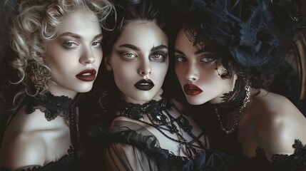 Wall Mural - A gothic beauty shoot with a dark, romantic twist, featuring models with pale, dramatic makeup, dark, 