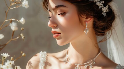 Wall Mural - An ethereal bridal jewelry collection inspired by fairy tales, with delicate tiaras, moonstone necklaces, and 