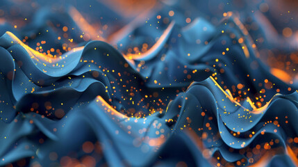 Wall Mural - A blue background in 3D with gold particles, in a style that is nightscapes, golden palette, and space art.