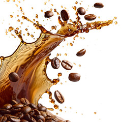 Wall Mural - wave of splashing coffee with coffee beans