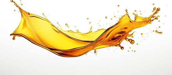 Poster - A splash of yellow liquid, reminiscent of a banana, on a white background. The gesture is captured like a painting, showcasing the natural foods as ingredients in art