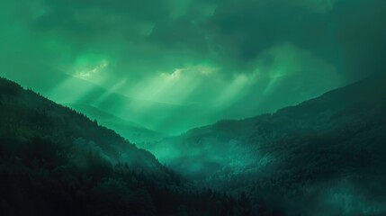 Wall Mural - Green mountain range with cloudy sky