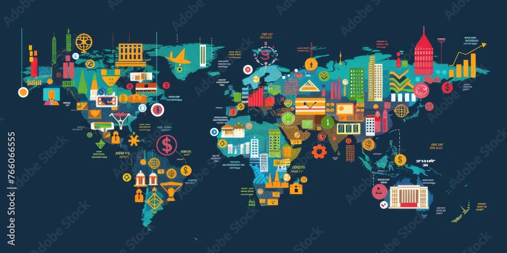 Economic Resources Map Color Coding An informative world map infographic detailing various economic sectors ...
