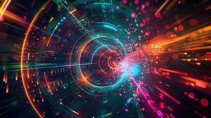 Canvas Print - Tunnel on colorful neon world background, AI generated Image